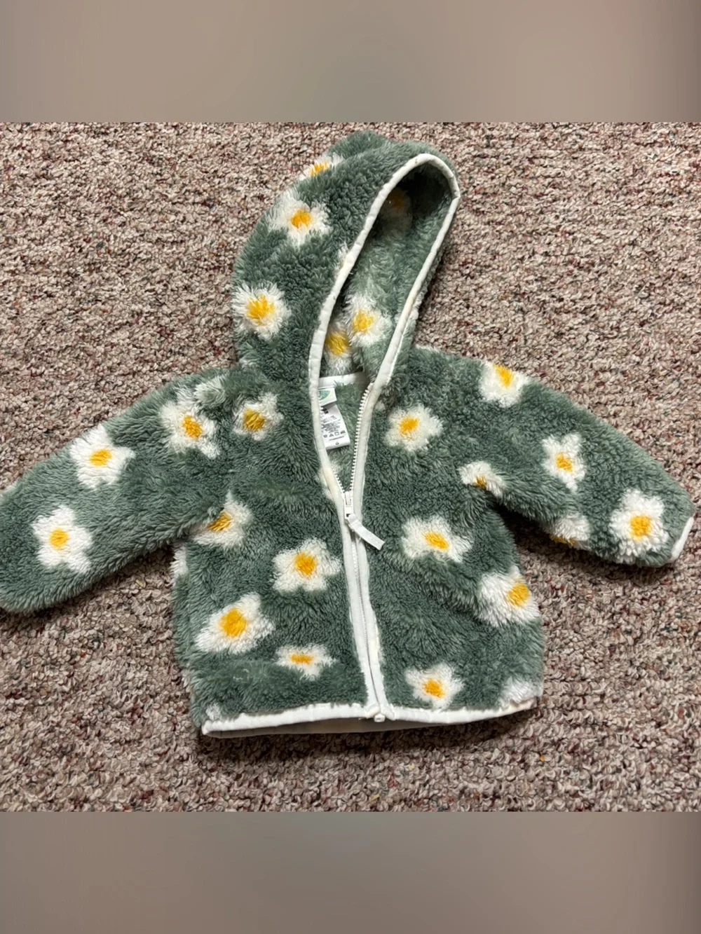 3 month Daisy Hooded Sherpa Jacket - Green